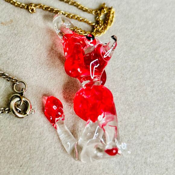 Vintage Clear Red Glass Poodle Pendant Necklace - Picture 5 of 6
